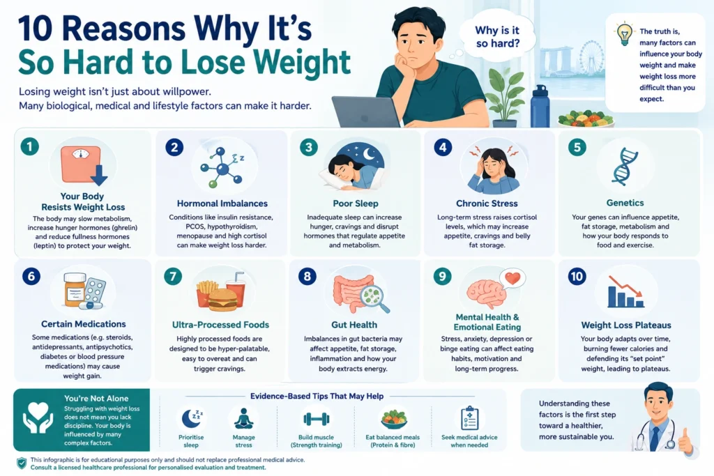 Infographic showing 10 common reasons why weight loss may be harder than expected