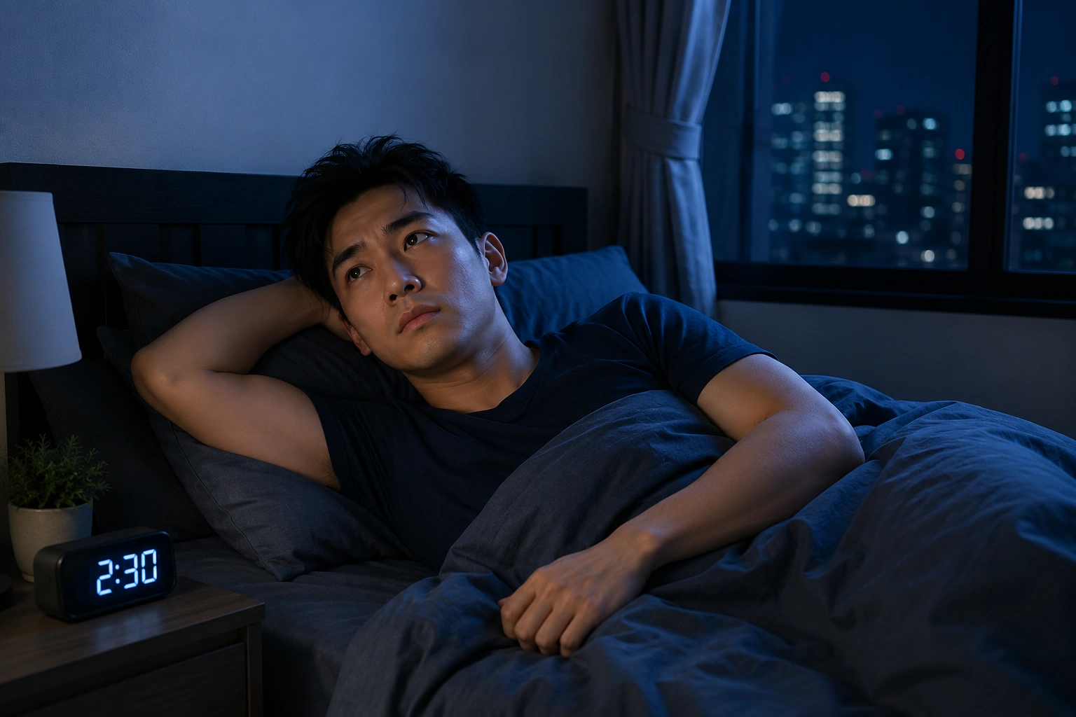 Men with poor sleep quality not being able to sleep worried how it would then effect his weight management